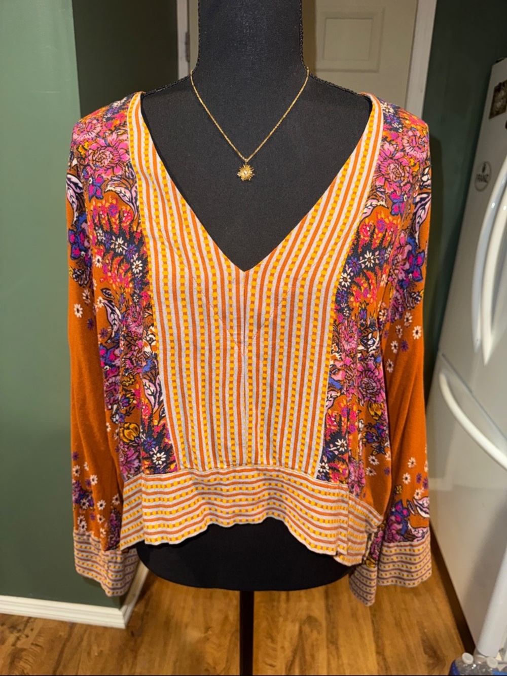 Free People Mix N Match Boho Floral Kimono Blouse Sz XL - Picture 2 of 9